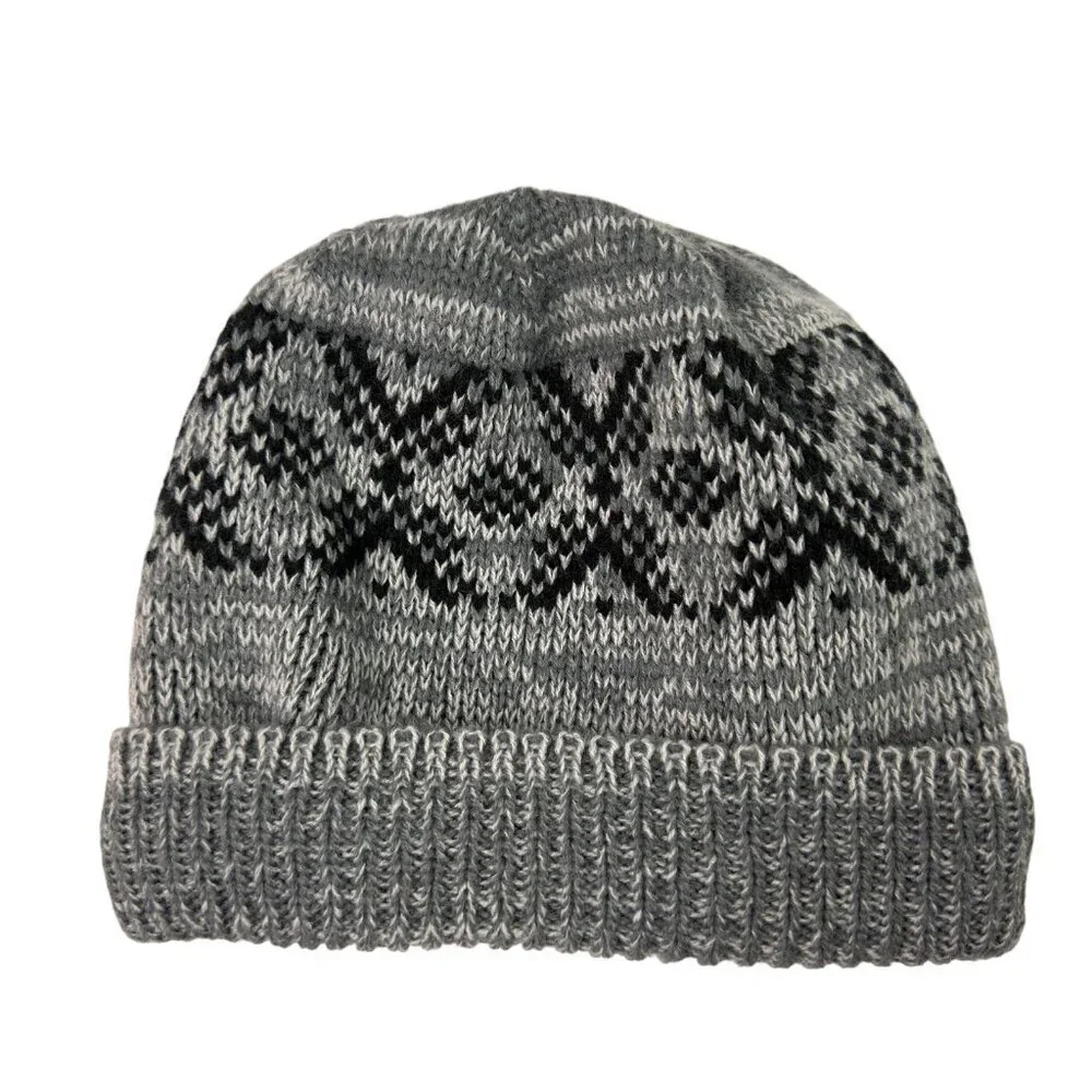 Kids Gray Knit Beanie Fleece Lined Winter Hat